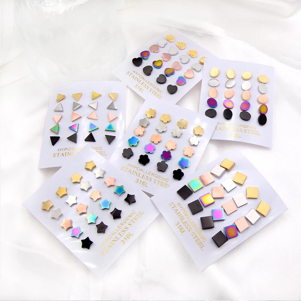 10 Pairs Stainless Steel Earings Sets Heart Star Earrings Sets Pack Y2K Jewelry Colorful Simple Studs Wholesale серьги набор