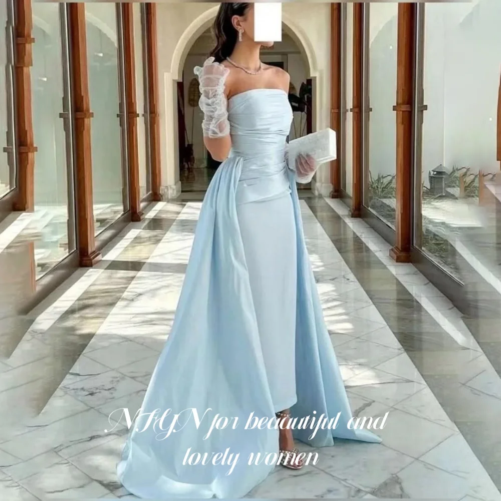 NFYN Sky Blue Elegant Prom Dress Strapless Backless Prom Gown Satin Trailing Mermaid Evening Dresses for Woman 프롬 드레스 Customized