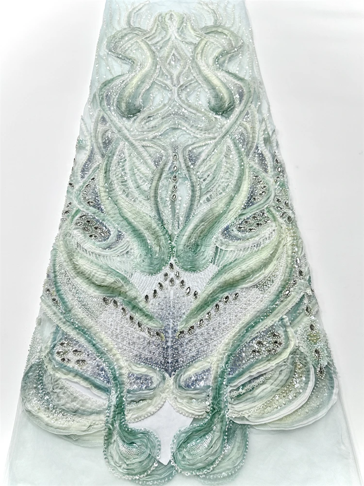 

Hot Sale Exquisite Design Nigeria Handmade Embroidery Sequins Net Lace With Bead Top Quality For Party Evening Dress 2025