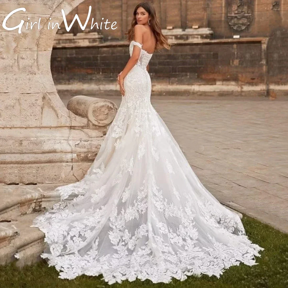 

Customized Elegant Mermaid Off-Shoulder Bridal Gown Sweetheart Backless Lace Applique Simple Classy Wedding Dress For Women