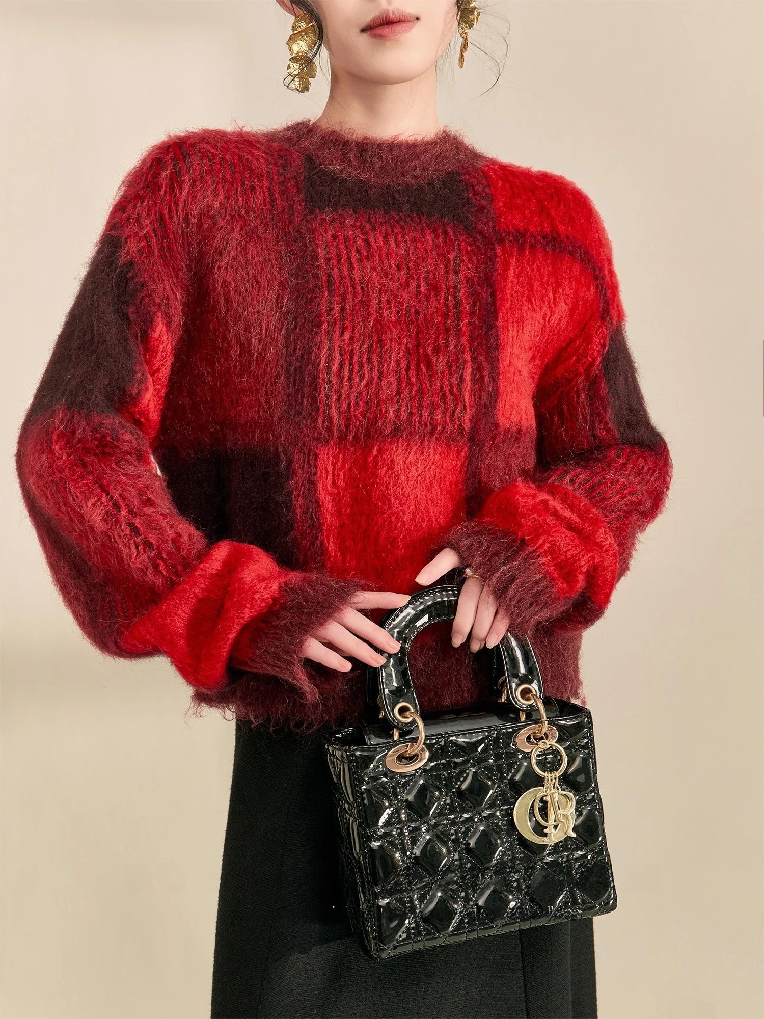 

Красный вязаный свитер с круглым вырезом, женский, зимний, модный, повседневный, свободного кроя, из смесового хлопка и полиэстера, с длинными рукавами