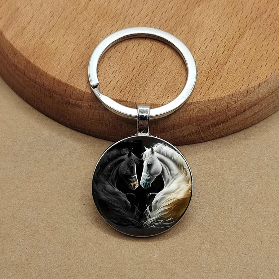 Tai Chi Tiermotiv Glas-Schlüsselanhänger Dekoration und Schlüsselanhänger-Zubehör Dekoanhänger – Detail 4