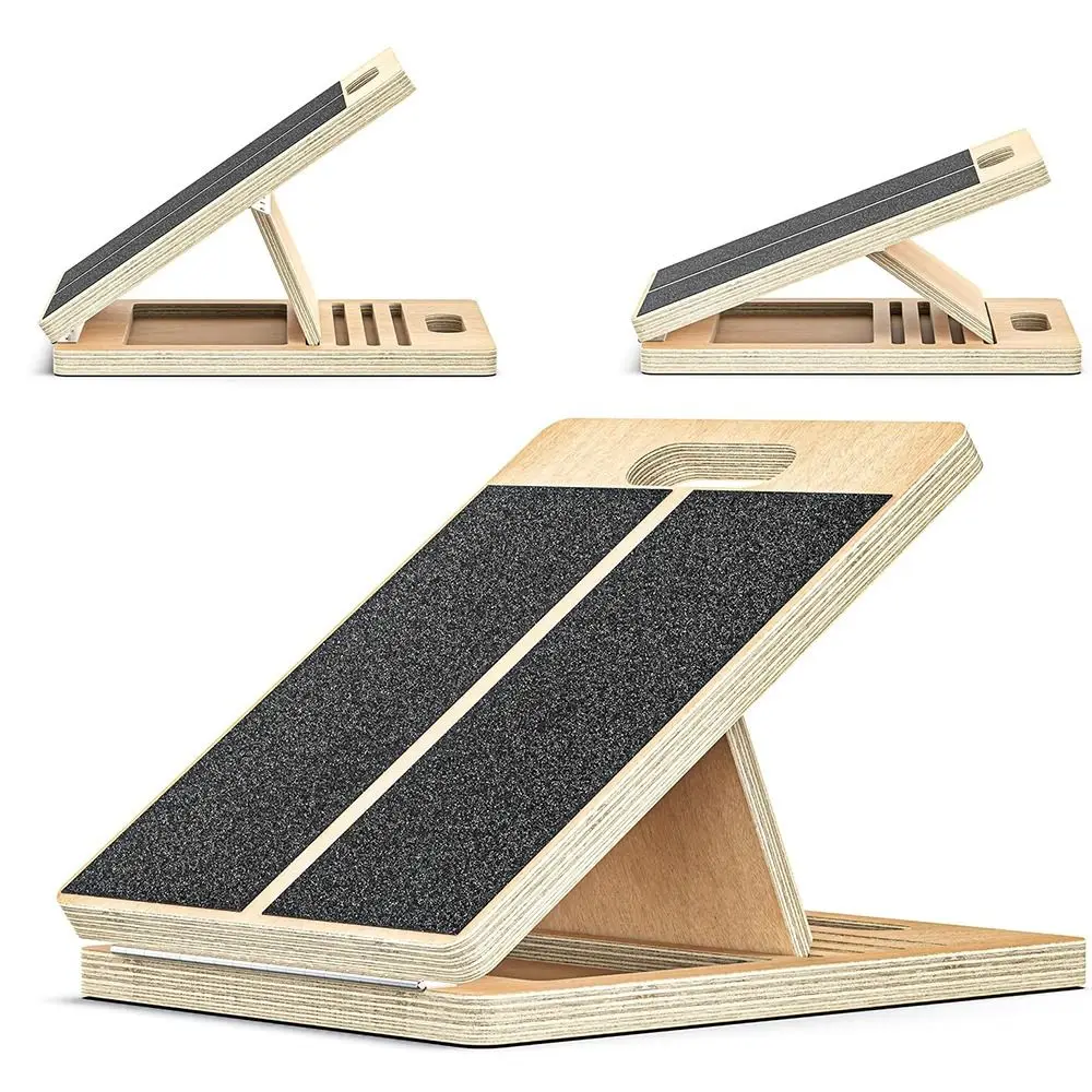 2 in 1 Wooden Wedge Footrest Portable 4 Height Levels Calf Stretcher Slant Board Incline Stretch Non-slip Wooden Slant Board