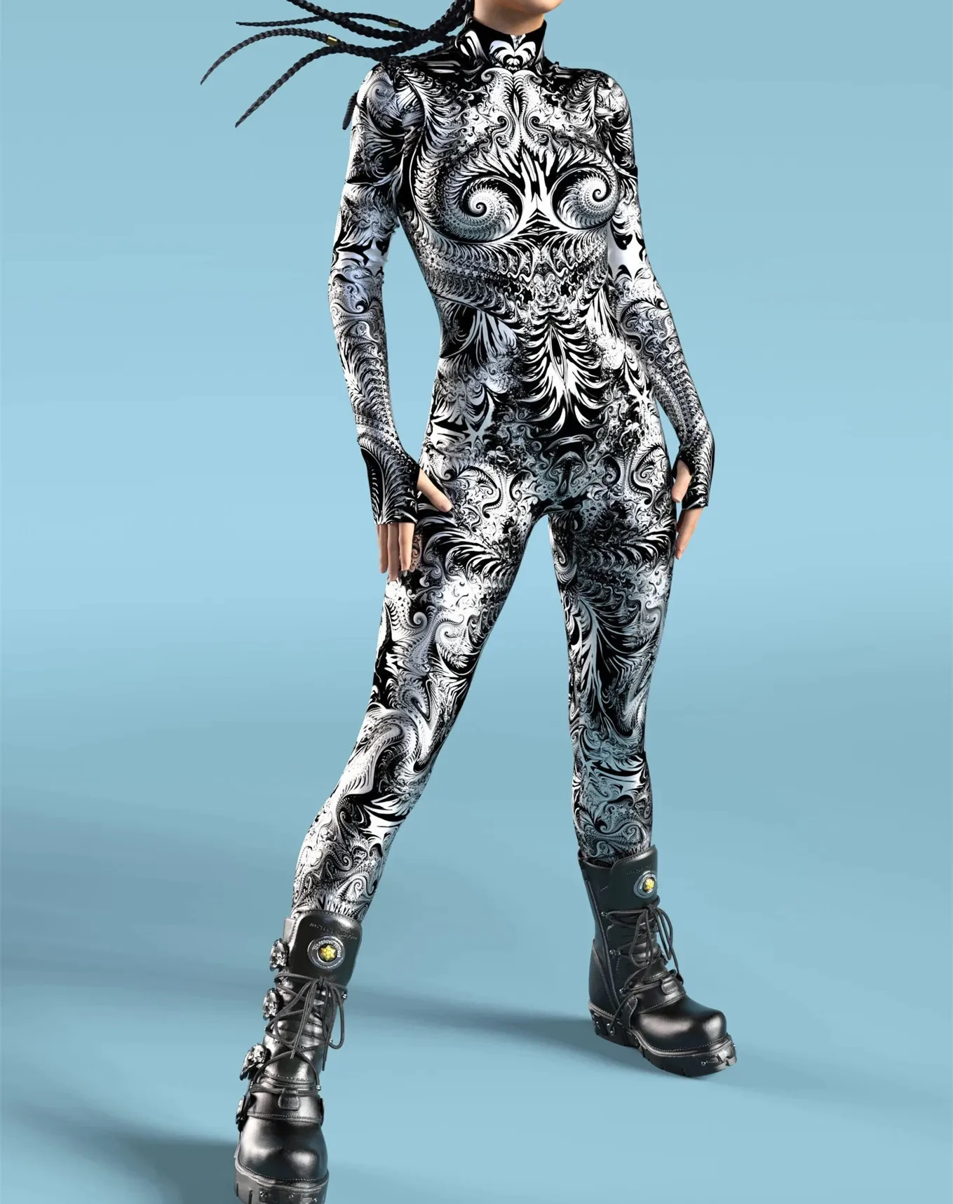 Halloween Roboter Festival Cosplay Kostüm Rüstungsanzug Fischschuppen-Druck Kleidung für Frauen Rollenspiel Party Bodysuit Outfits – Detail 7