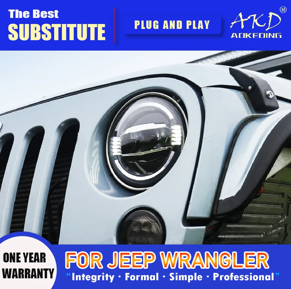 AKD Head Lamp for Jeep Wrangler LED Headlight 2007-2017 Headlights Wrangler DRL Turn Signal High Beam Angel Eye Projector Lens