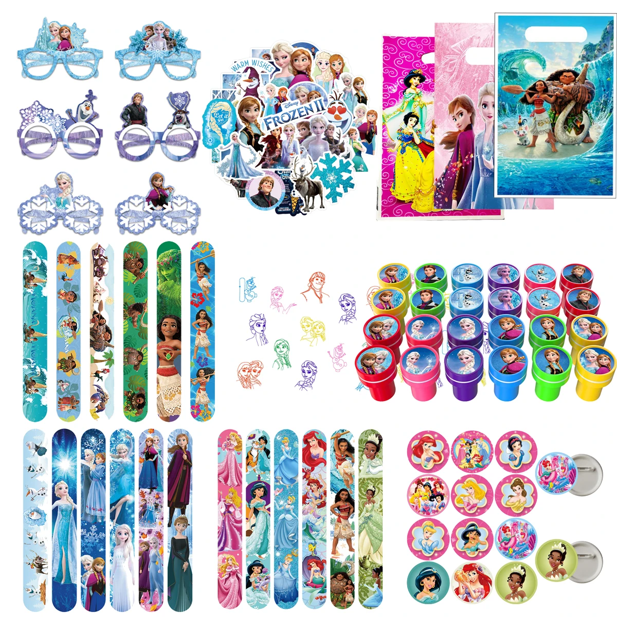 

Disney Princess Party Favors Frozen Moana Party Supplies Souvenir Slap Bracelets Stamps Stickers Gift Bag Goody Bag Pinata Fille
