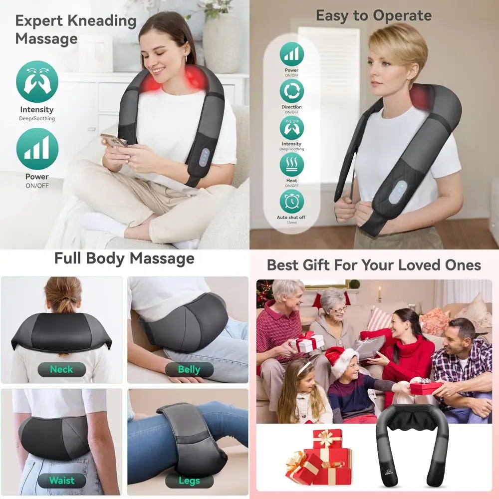 

Беспроводной массажер-подушка Шиацу с подогревом для спины и плеч, глубокий массаж для комфортного облегчения боли