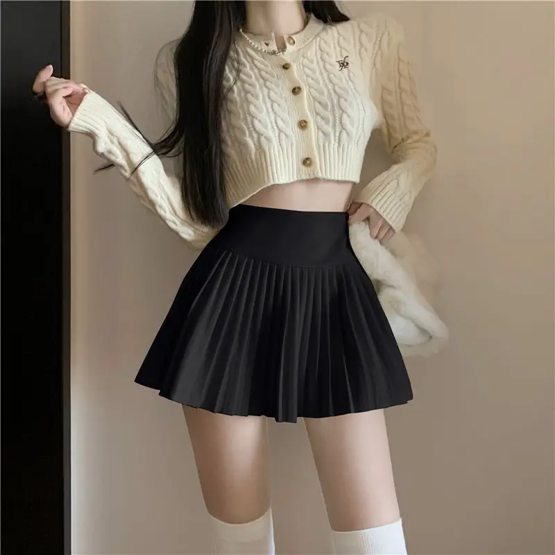 Women\'s Trend High Waist Pleated Skirt Spring Autumn New Solid Color All-match Youth Short A-line Skirt Sweet Fashion Clothing