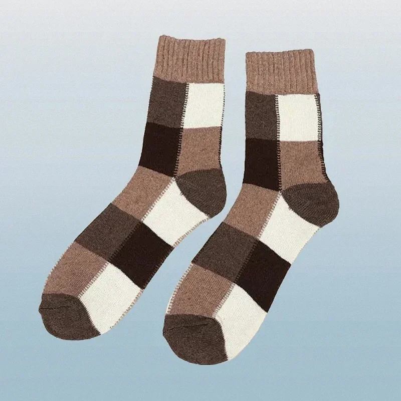 3/6 Pairs Thickened And Fleece-lined Mid-tube Socks Non-slip 2024 New Towel Socks Snow Socks For Men And Women Checkered Socks