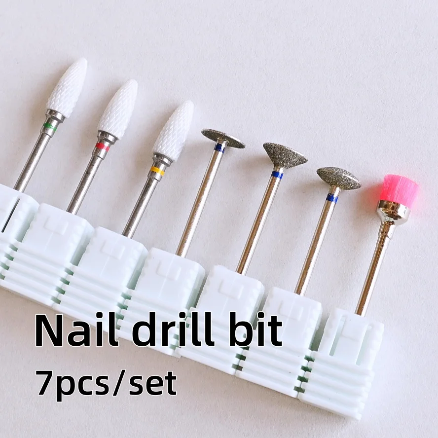 

7pc/set nail drill machine drill bit, ceramic nail polish polishing head, diamond for nail removal pre-treatment tool