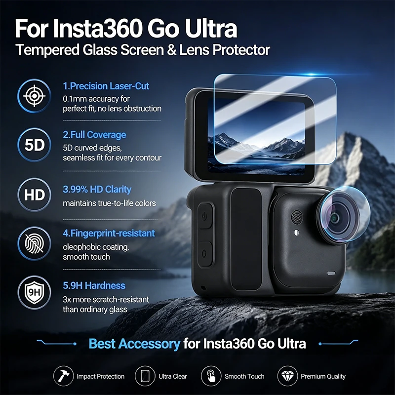 Displayschutzfolien für die Insta360 Go Ultra Kamera Kratzfeste Schutzfolie aus gehärtetem Glas für die Kameralinse