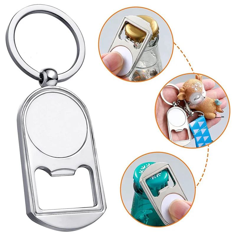 AA84 20 Pcs Sublimation Blank Keychain Metal Bottle Opener Blank Key Ring Heat Transfer Rectangular Sublimation Keychain