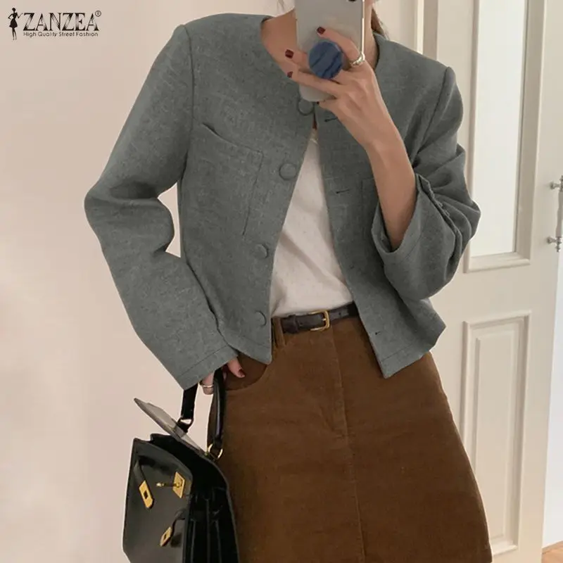 

Women Blazer Elegant Office Lady Streetwear Coats ZANZEA 2026 Spring Autumn Fashion Long Sleeve Streetwear Casual Solid Coats