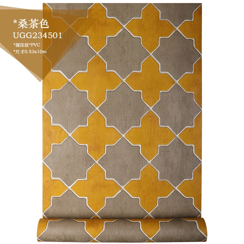 

Classic Geometric Rhombus 3d Wall Papers Roll Yellow Khaki Plaid Wallpaper for Living Room Bedroom Background Papel Pintado