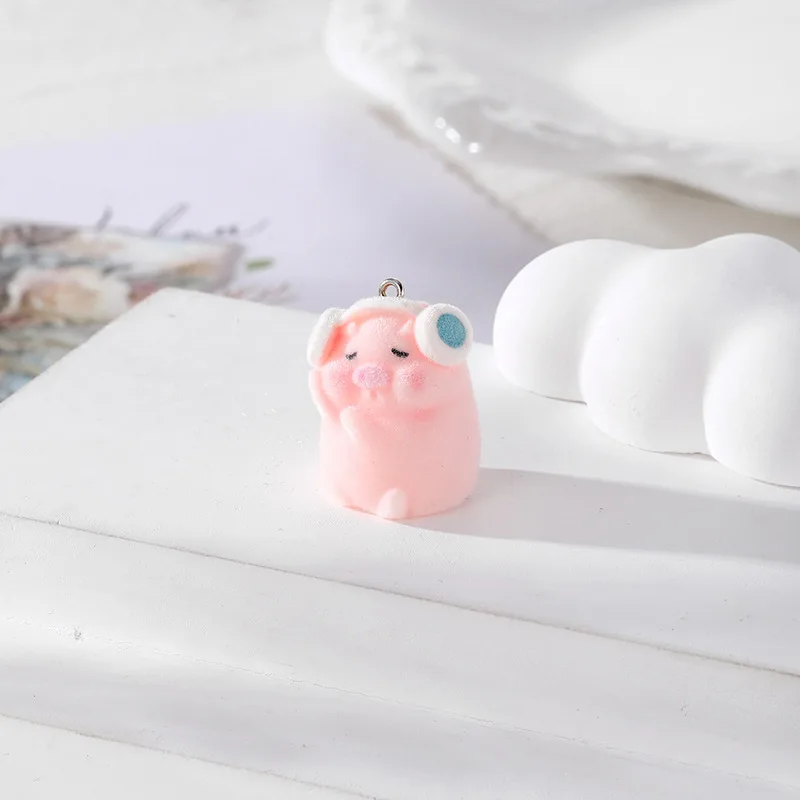 20pcs 3D Cute Flocking Resin piglet Charms Cartoon Doll Pendant For  Necklace earrings DIY crafts Jewelry Accessories