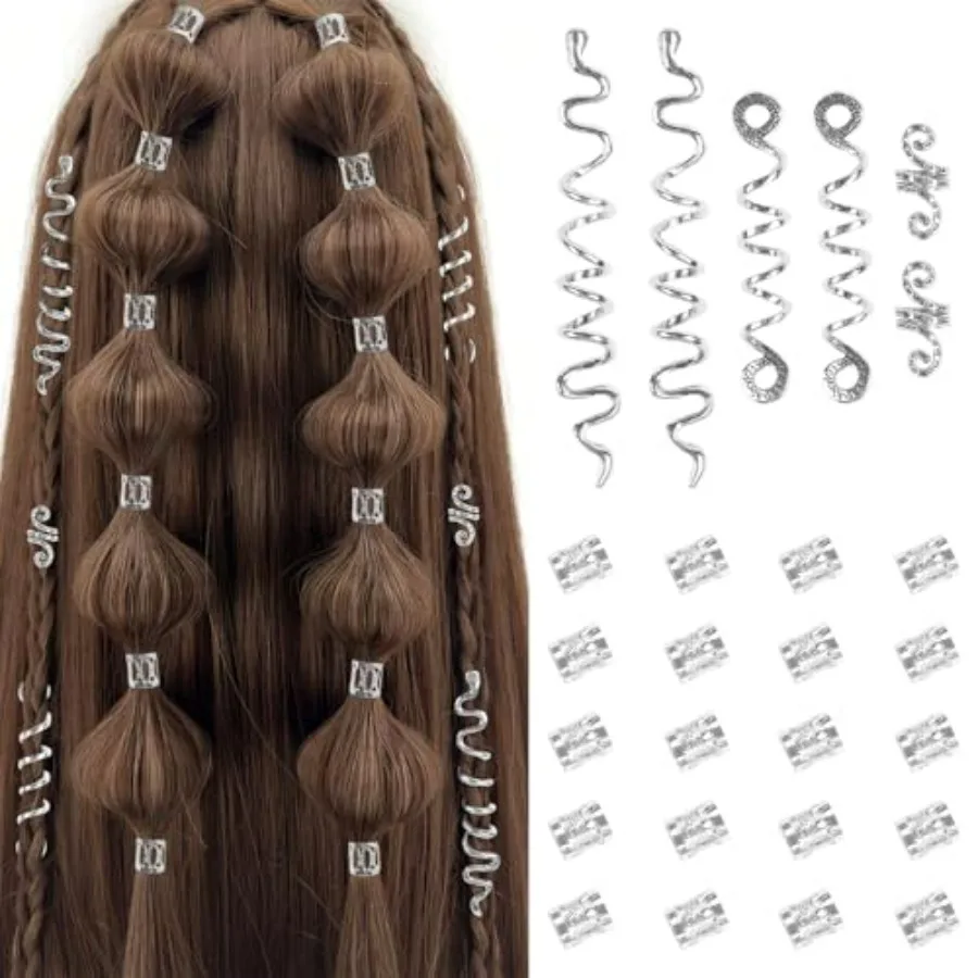 

26pcs Hair Accessories for Women Loc Hair Jewelry for Braids Metal Dreadlock Beads Set Snake Hair Clips Decoration