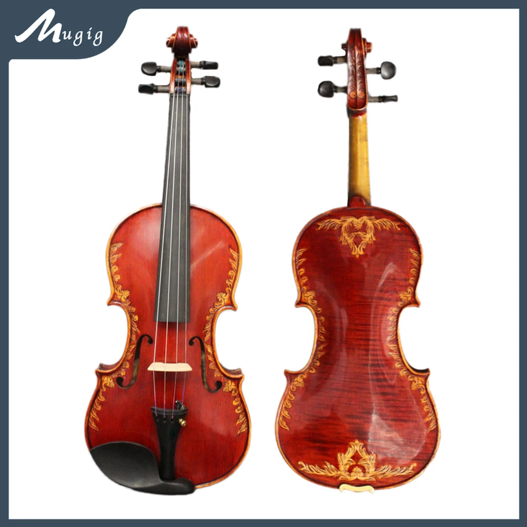 Orchestra Master Strad Model 4/4 Violin Clear Tone European Wood Perfect Carved Flower Stradi Style Acoustic Fiddle W/Bow Case