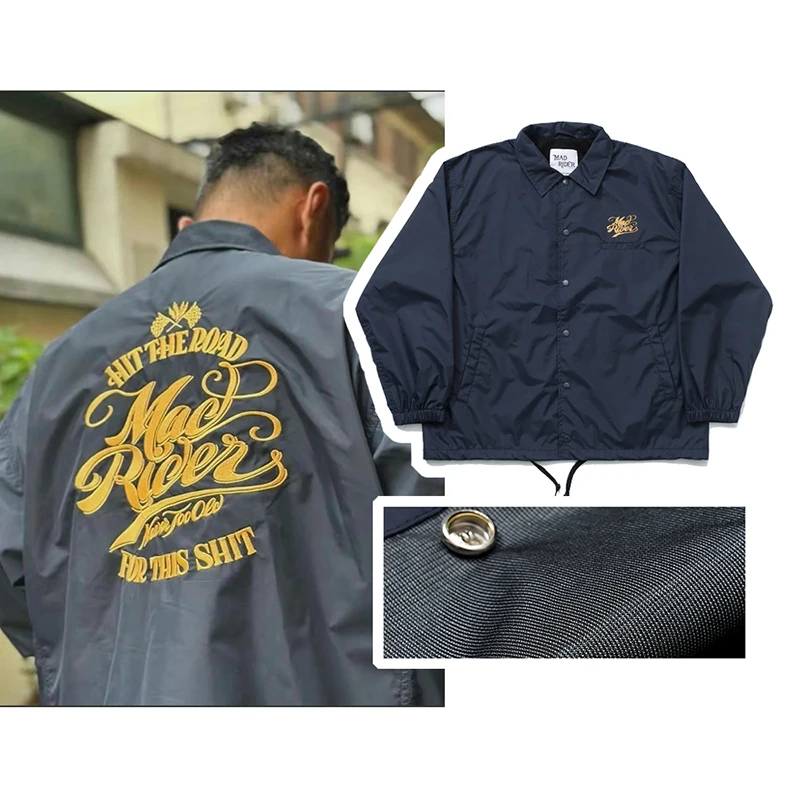 Top Quality MAD Blue Travel Waterproof Jacket Golden Letters Embroidery Autumn Tops Men Clothing