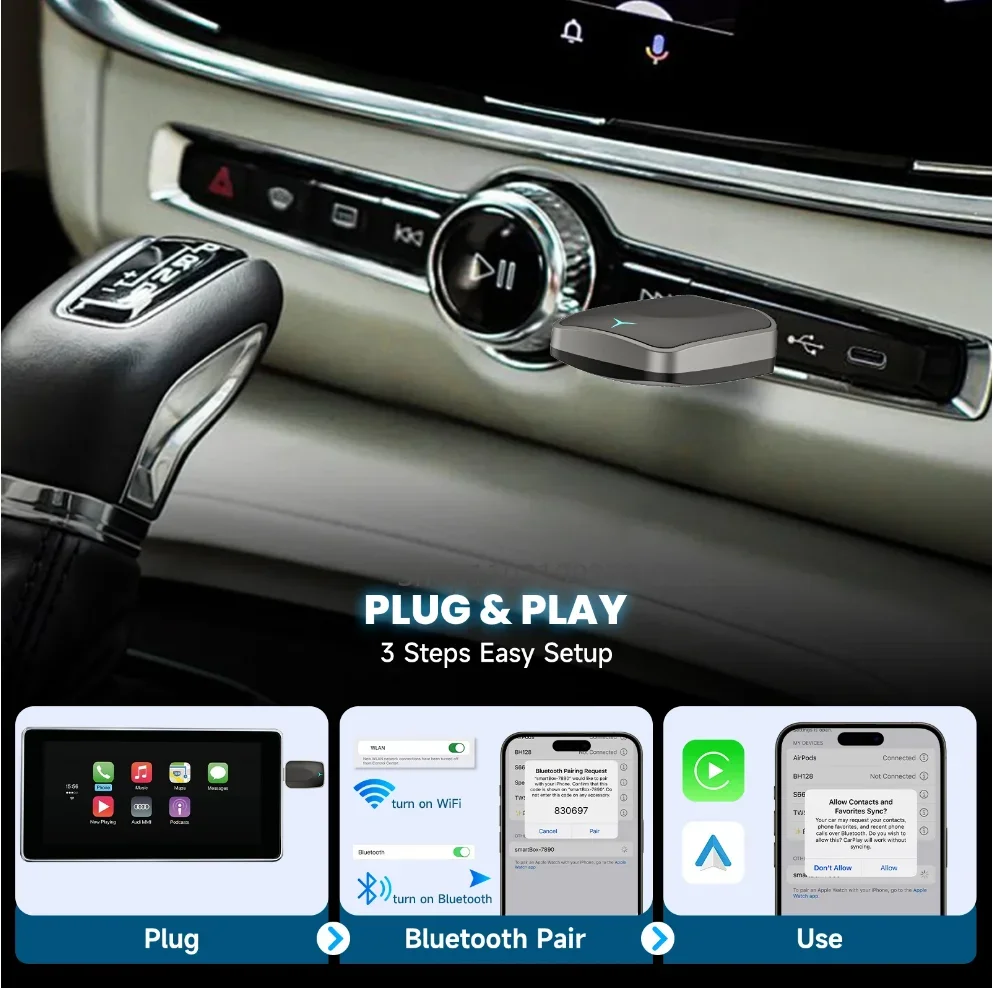 2025 NEW 2 In 1 Wireless Carplay AI Box Android Auto Plug And Play Applicable To Convert Original Car Wired Carplay To Wireless