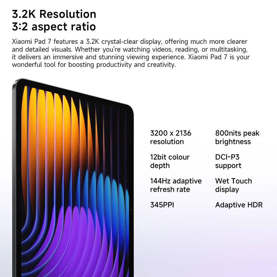Xiaomi Pad 7 Global Version Mi Tablet PC 128GB 256GB Snapdragon 7+ Gen 3 3.2K 144Hz Screen 8MP 13MP Camera 8850mAh 45W Charging