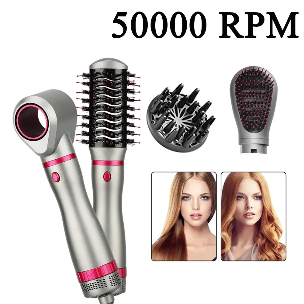 

New 4 in 1 High Speed Hair Dryer Comb Removable Heads Blower Hair Curler Straightener Hot Air Brush Hair Styling Tools 3 Gears