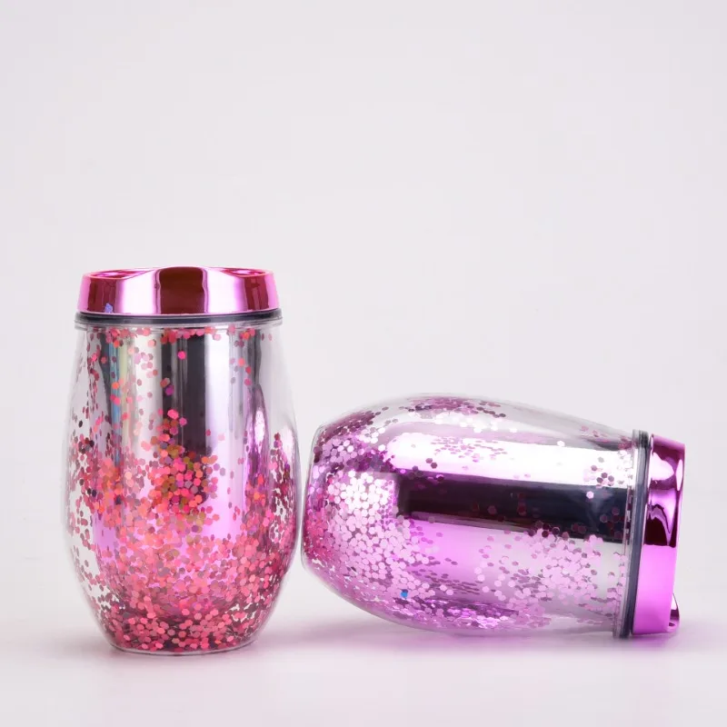 Double Layered Acrylic Gold Onion Glitter Creative Electroplating Gradient Color Water Cup