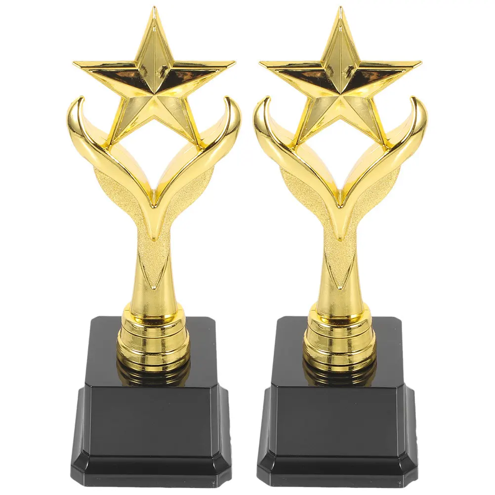 2Pcs Pentagram Award Trophy Cup Glossy Gold Finish ABS Material Party Trophy Decor School Competition Ceremony Classroom