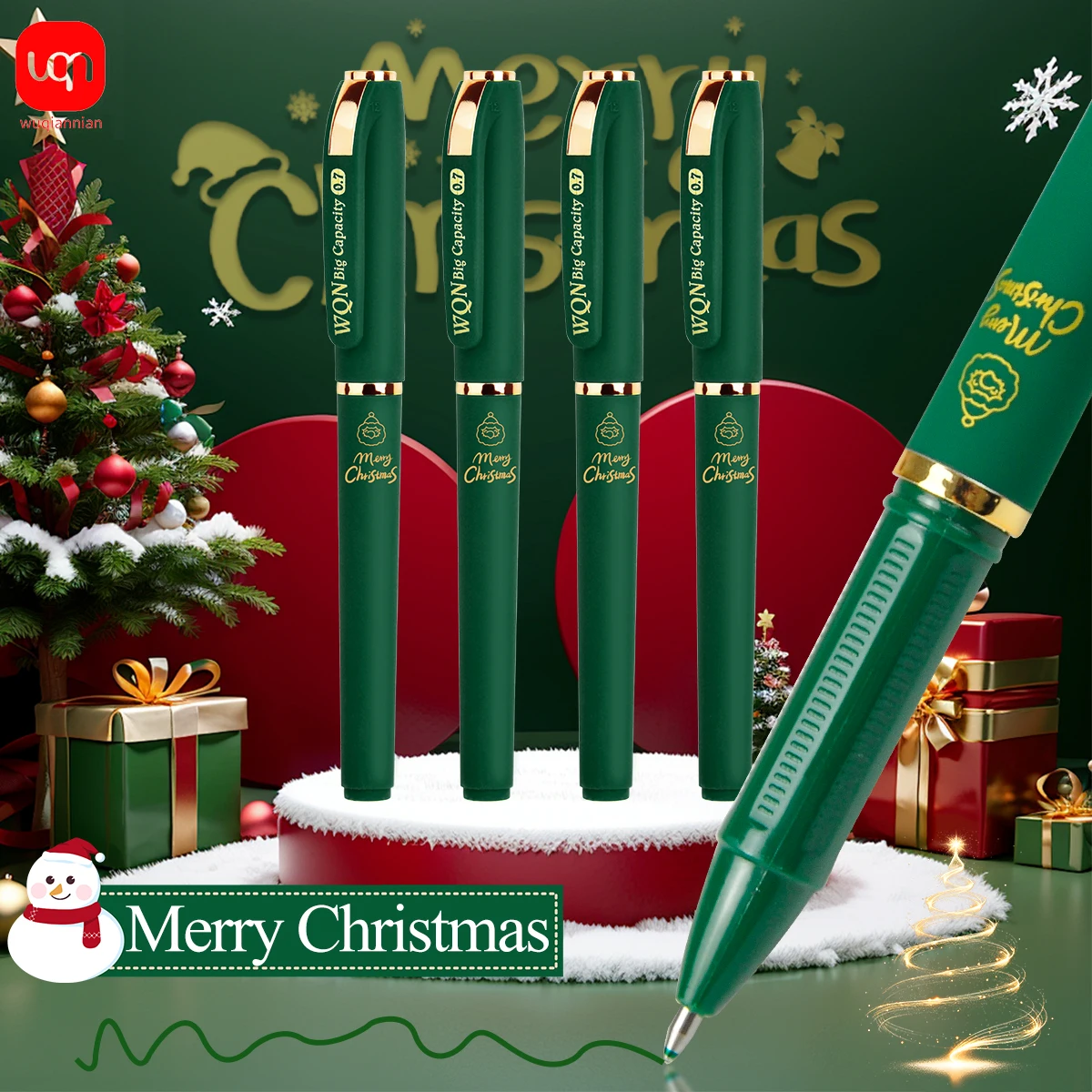 WQN-3/6/12PCS Green Christmas 0.7mm Pen Tip Gel Pen Business Office Student Stationery New School Supplies