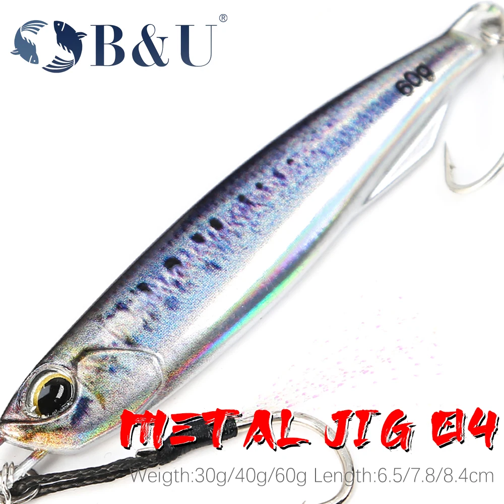 B&U 3D Metal Jig Fishing Lure Shore Cast Hook Swimbait Spoon Jig Artificial Bait Laser Cover Pike Trout Pesca Spinning Tackle