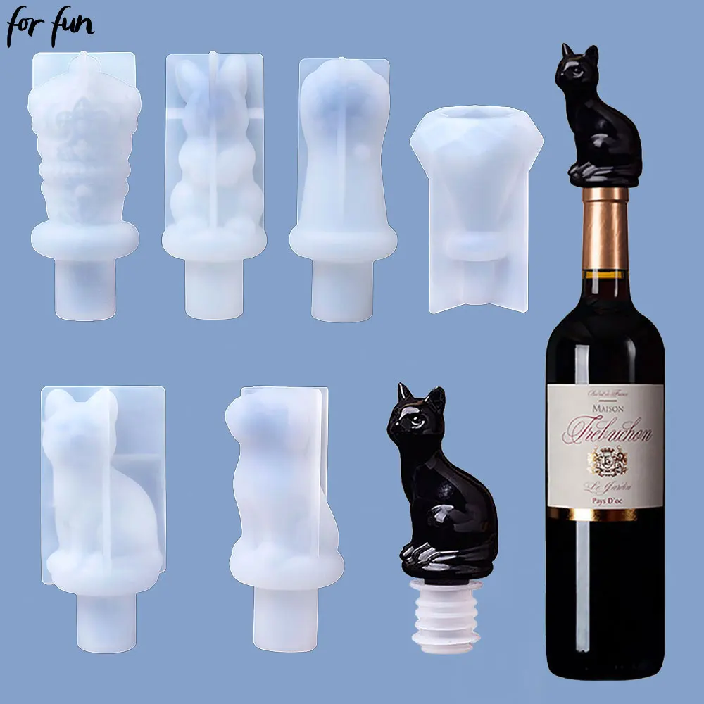 

For Fun DIY Resin Red Wine Bottle Stopper Silicone Molds Crystal Drip Glue Mold Cat Claw Rabbit Diamond Shaped Wine Plug Mould