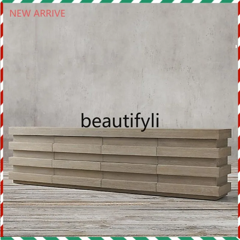 

D2520 Solid Wood Italian Modern Light Luxury Minimalist TV Table Nordic Country Vintage Solid Wood TV Cabinet