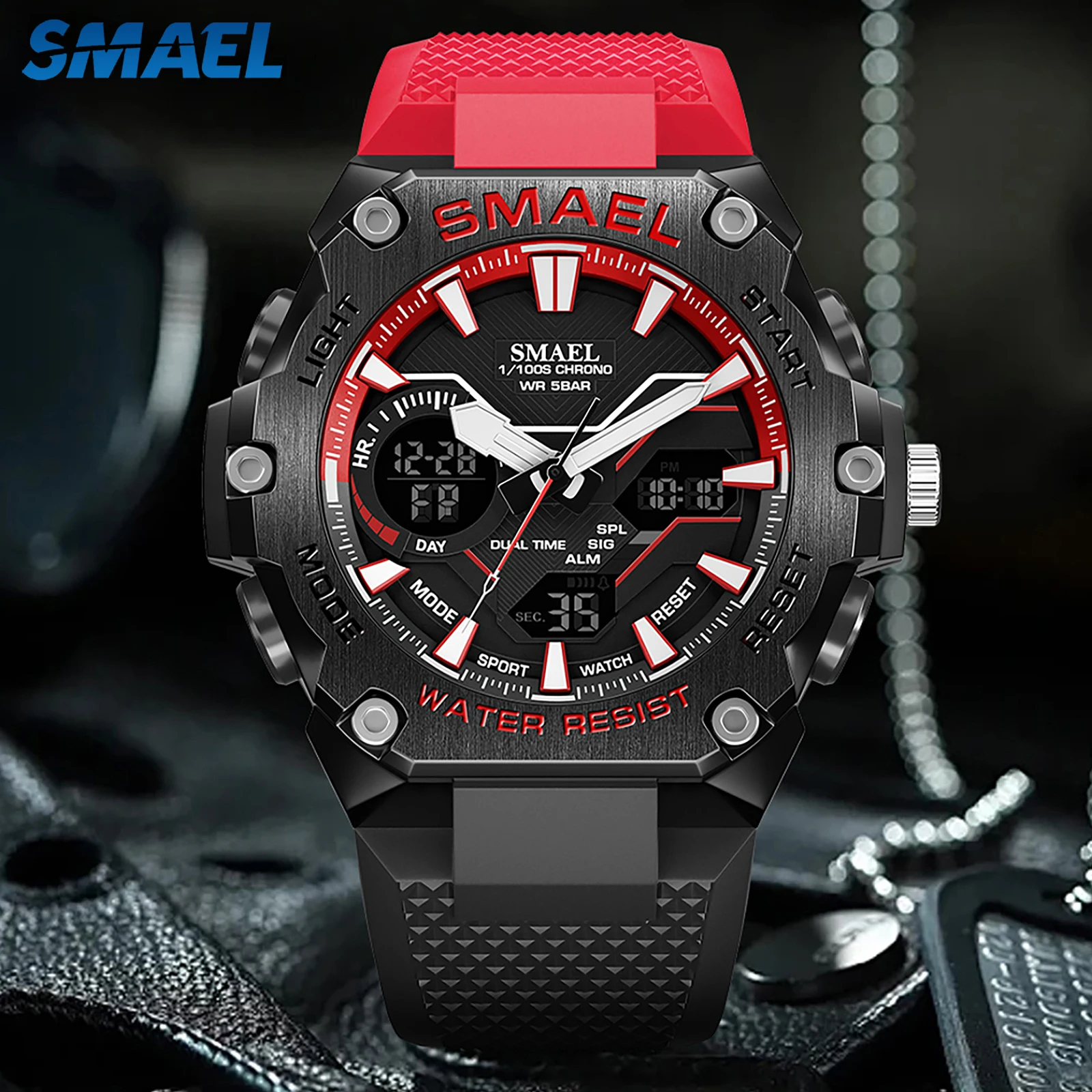 

SMAEL многофункциональные наручные часы с двойным временем, мужские часы из сплава, аналоговые кварцевые водонепроницаемые часы, мужской спортивный секундомер, молодежный студенческий