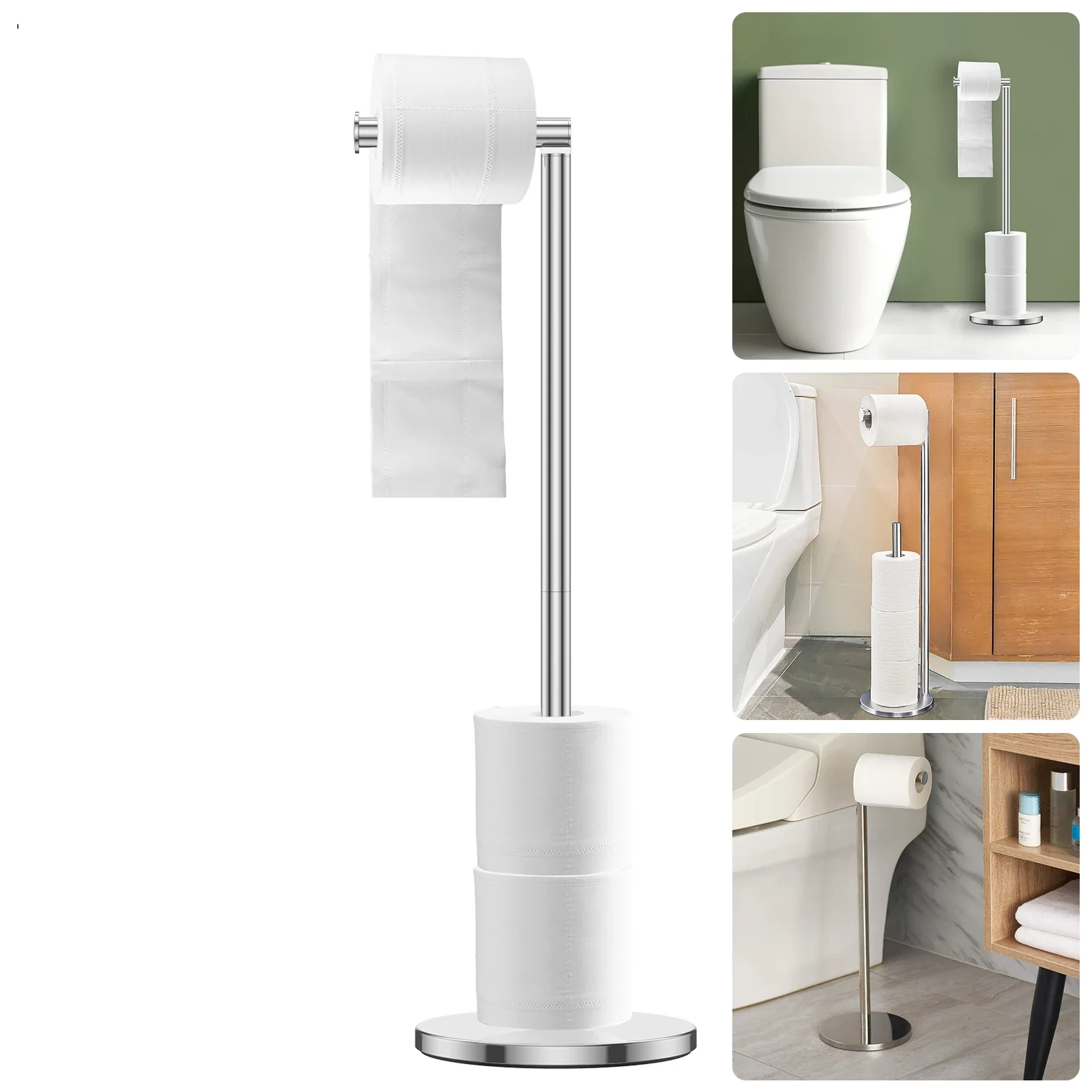 Freestanding Toilet Roll Holders Stainless Steel Toilet Paper Stand Folding Paper Base Anti-Rust Space Bathroom Tissue Rack