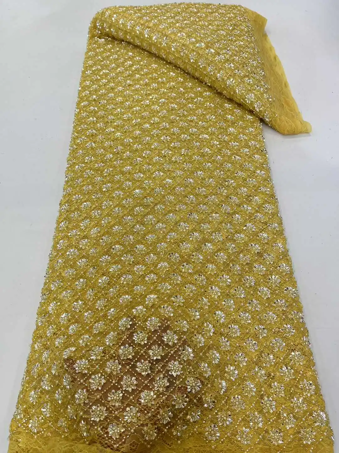 

African Sequins Groom Lace Fabric 2025 High Quality French Tulle Lace Fabric Beaded Embroidery Nigerian Lace Fabrics Dress Women