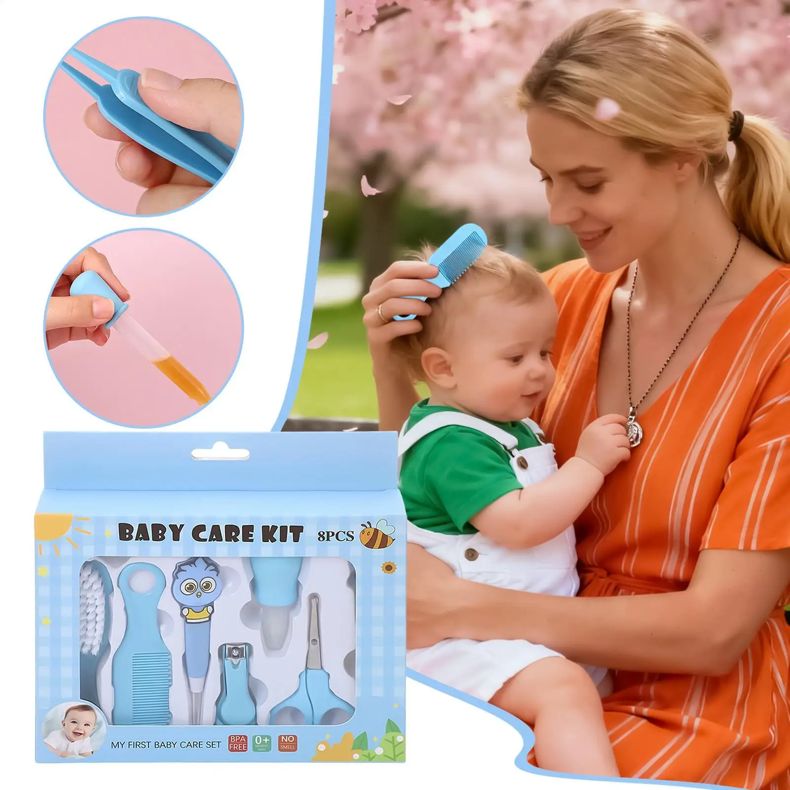 

Baby Grooming Kit Anti-Choking Health Care Set 8 Pieces Baby Kit with Nasal Aspirator for Home Bath Travel Hospital Daycare