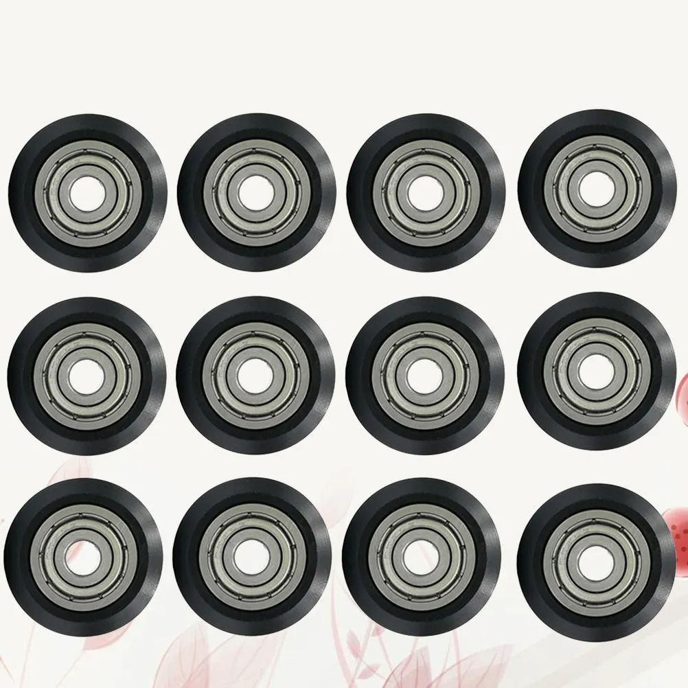 

12Pcs 3D Printer Wheel Pulley Gear Plastic Replacement 5mm Inner Hole Black Roller with Durable Bearing Roller for 3D Printer