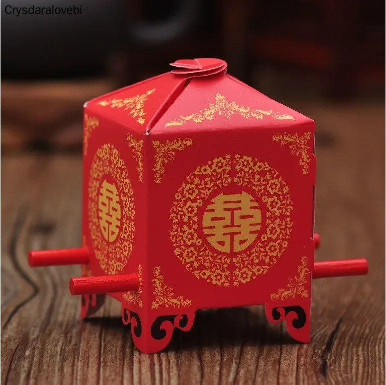 50pcs Chinese Asian Style Red Double Happiness Sedan Chair Wedding favor box party gift favor candy box