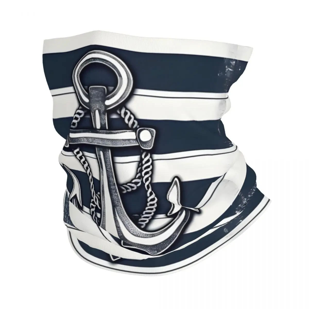 Navy Style Anchor And Stripes Pattern Bandana Neck White Scarf Multi-use Headwear Fishing Unisex Adult Winter