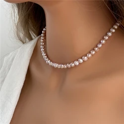 Trend Jewelry Purple Natural Pearls Necklaces Freshwater Pearls Beaded Necklaces for Women Female Pearl Choker Fashion Jewelry