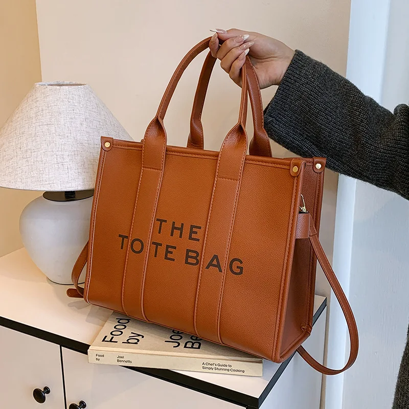 

Minimalist Monogram Tote Bag for Women, Spacious Leather Shopper Bag, Versatile Shoulder & Hand Carry Purse, Chic & Casual