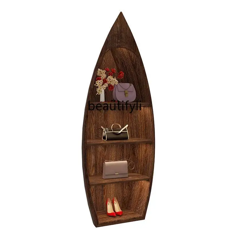 

Retro style bag store solid wood display cabinet hat clothing shoes combination display cabinet