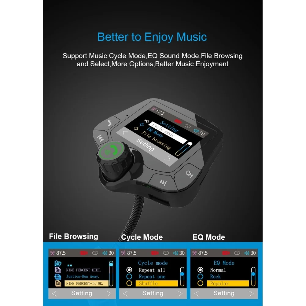 Hands-free Calling Car MP3 Player For Driving Navigation ABS Material Build Stable Signal Transmission For Car Audio System
