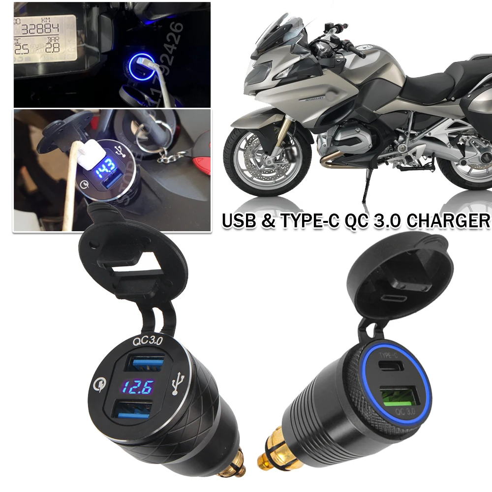 Sạc Nhanh 3.0 USB Loại C Ổ Cắm Điện LED Cho Xe BMW R1200GS R1250GS ADV F850GS F750GS F900 XR R R1200 RT RS F800GS