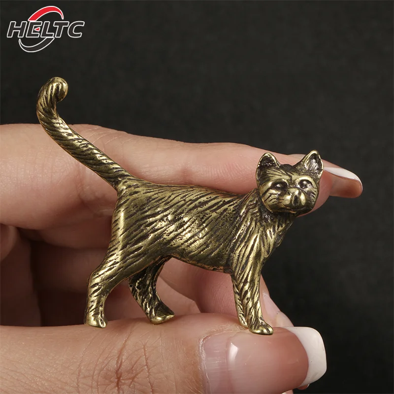 Retro Brass Cartoon Persian Cat Statue Desktop Ornament Metal Cute Small Animal Figurines Miniatures Home Decoration Accessories