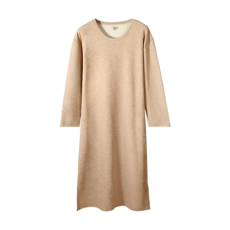 

Men's Autumn and Winter Long-sleeved One-piece Nightdress Knee Bathrobe Long Nightgown Integrated Loungewear Wool Silk Pajamas