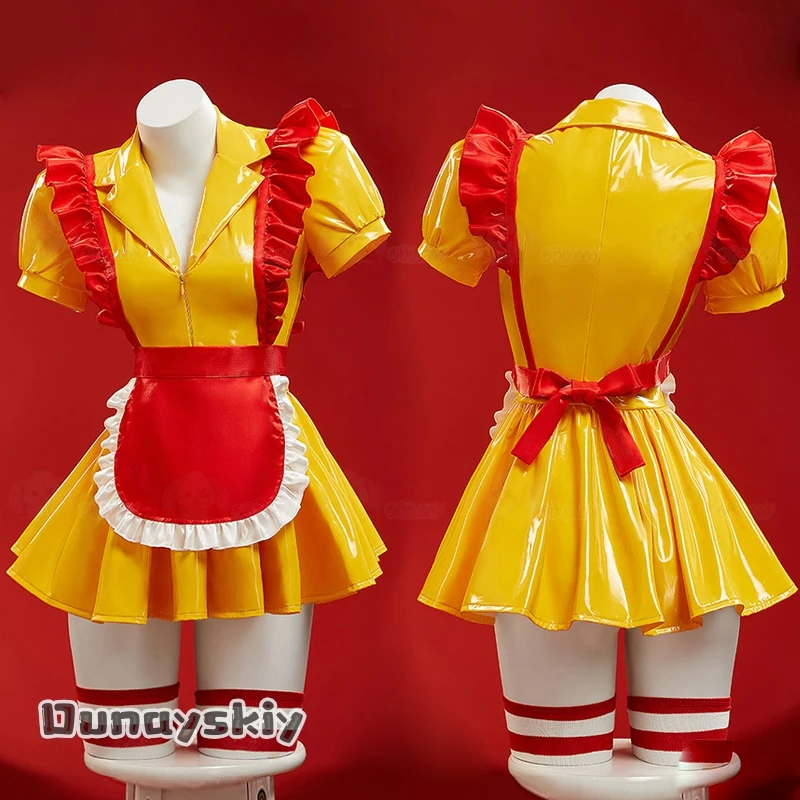 M Sexy Girl Cosplay Anime disfraz de sirvienta francesa Fastfood falda amarilla de Lolita ropa para mujeres adultas disfraz de Halloween traje