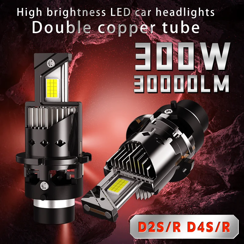 2 Bombillas LED para Faros Delanteros de Coche D2S D4S 300W 30000LM 6000K D1S D2R D3S D4R Canbus HID Turbo, Lámpara Automática Plug&Play, Reemplazo 1:1, 12V 24V