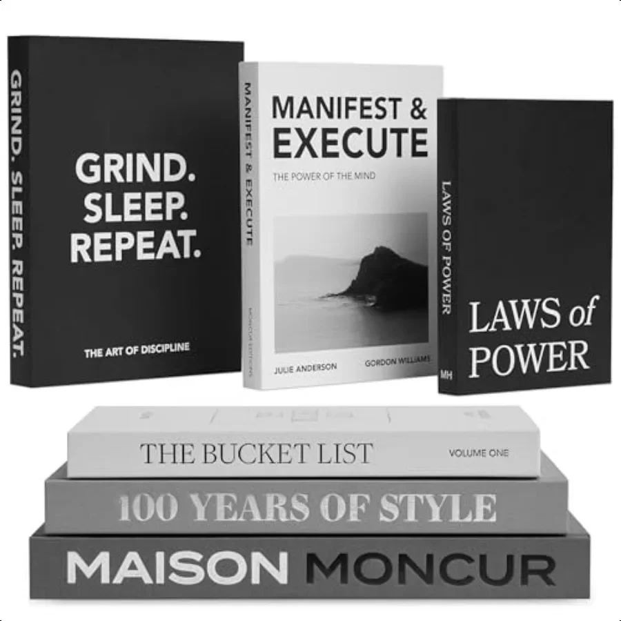 

Decorative Books Set of 3 Black White Coffee Table Decor Removable Covers Fake Books for Decoration with Real Blank Pages For H