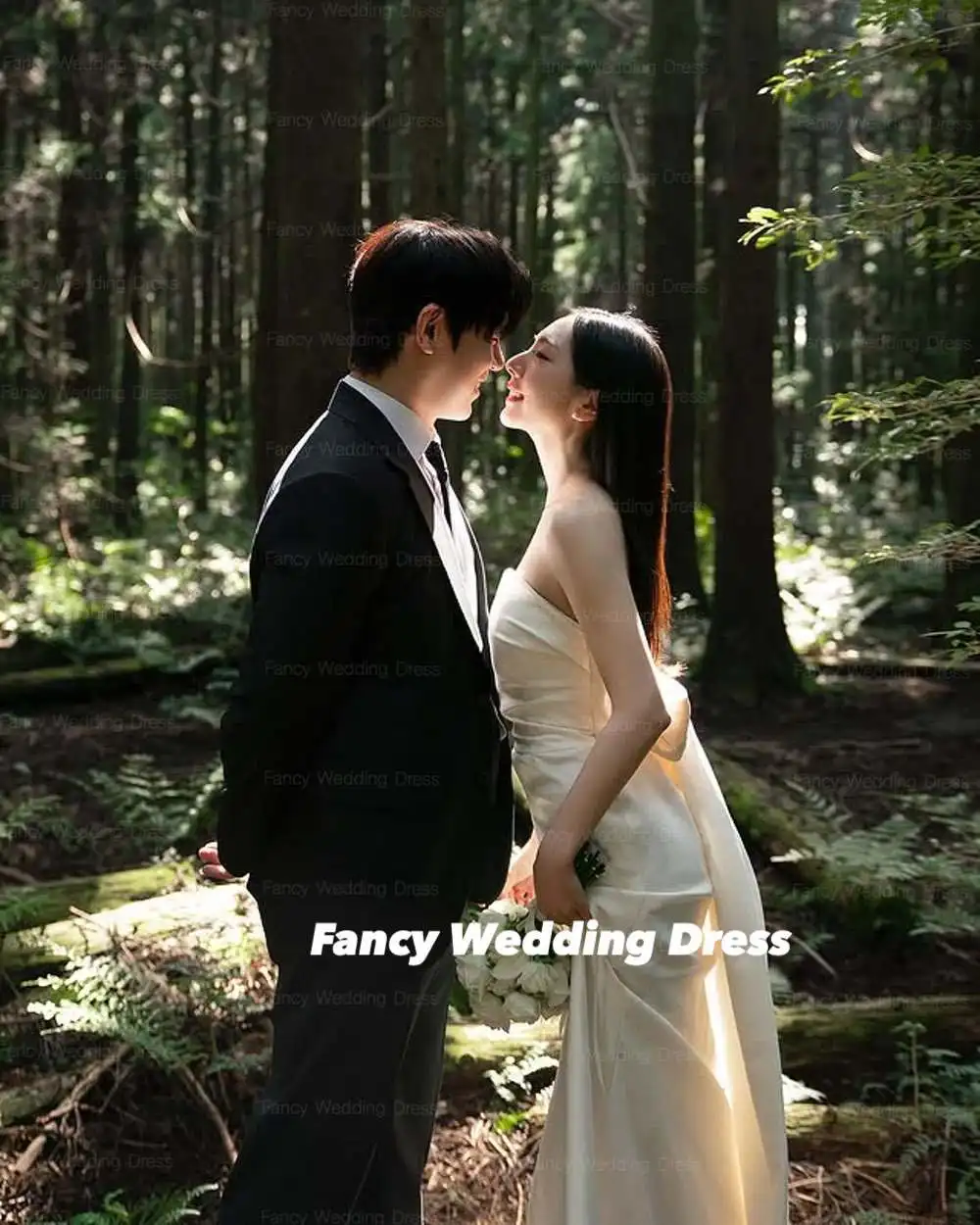 ファンシーシンプルなタフタのウェディングドレス韓国写真撮影 A ラインノースリーブイブニングドレスバックコルセット 웨딩드레스カスタマイズ