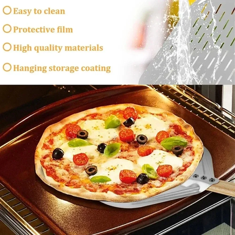 12 Inch Pizza Shovel Metal Non-Stick Pizza Peel with Wood Handle Transfer Tray for Homemade Baking Pizza Cake Bread Pizzas Tools